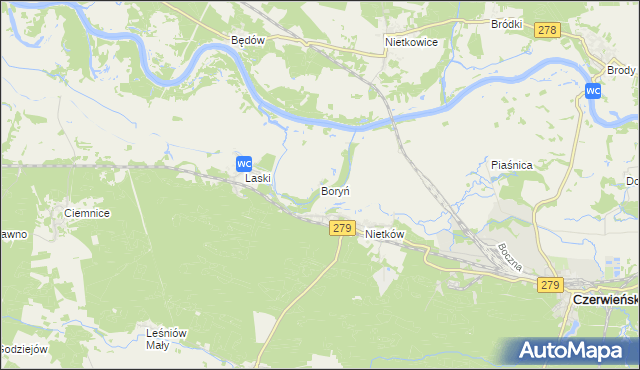 mapa Boryń gmina Czerwieńsk, Boryń gmina Czerwieńsk na mapie Targeo