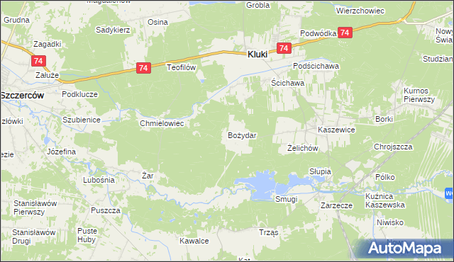 mapa Bożydar gmina Kluki, Bożydar gmina Kluki na mapie Targeo