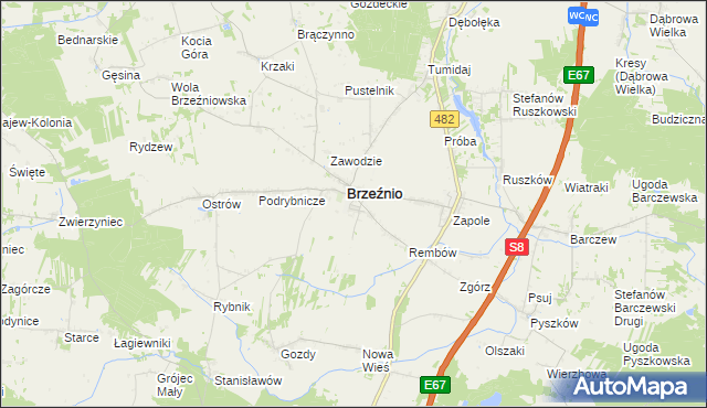 mapa Bronisławów gmina Brzeźnio, Bronisławów gmina Brzeźnio na mapie Targeo