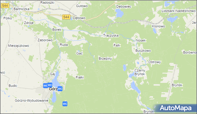 mapa Brzeziny gmina Górzno, Brzeziny gmina Górzno na mapie Targeo