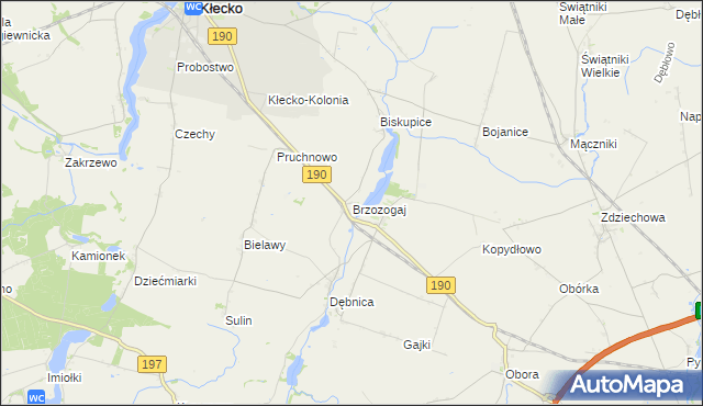 mapa Brzozogaj gmina Kłecko, Brzozogaj gmina Kłecko na mapie Targeo