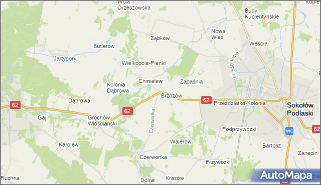 mapa Brzozów gmina Sokołów Podlaski, Brzozów gmina Sokołów Podlaski na mapie Targeo
