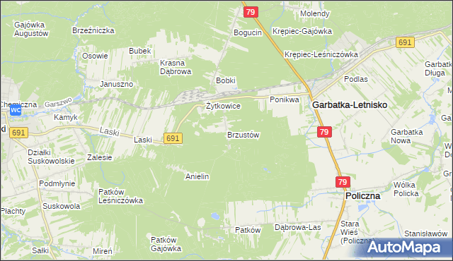 mapa Brzustów gmina Garbatka-Letnisko, Brzustów gmina Garbatka-Letnisko na mapie Targeo