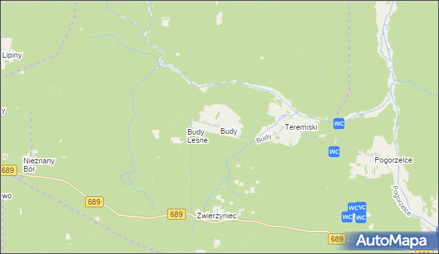 mapa Budy gmina Białowieża, Budy gmina Białowieża na mapie Targeo