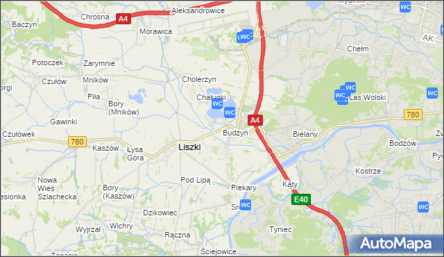 mapa Budzyń gmina Liszki, Budzyń gmina Liszki na mapie Targeo