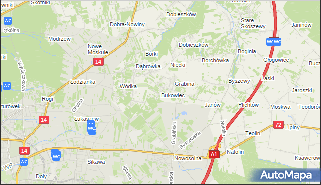 mapa Bukowiec gmina Nowosolna, Bukowiec gmina Nowosolna na mapie Targeo