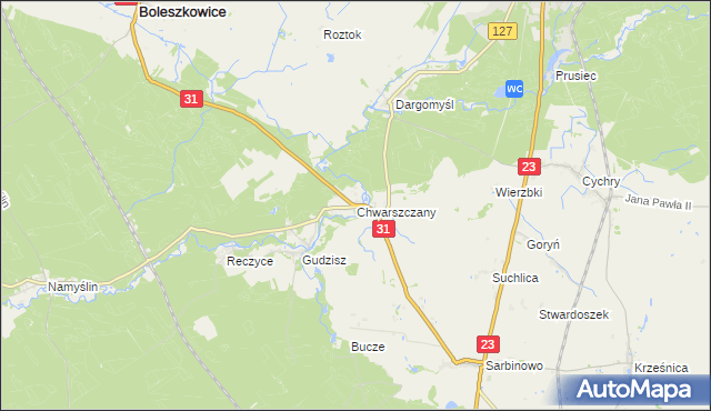 mapa Chwarszczany, Chwarszczany na mapie Targeo