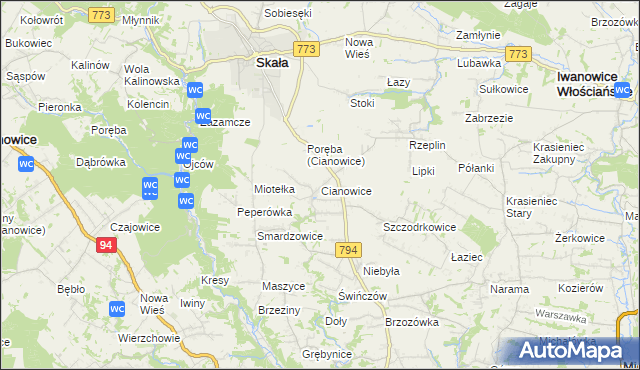 mapa Cianowice, Cianowice na mapie Targeo