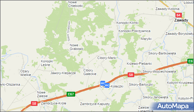 mapa Cibory-Marki, Cibory-Marki na mapie Targeo