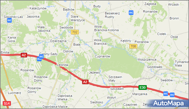 mapa Cyprianów, Cyprianów na mapie Targeo
