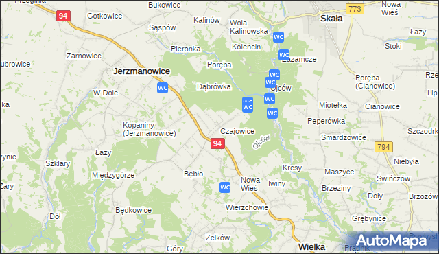 mapa Czajowice, Czajowice na mapie Targeo