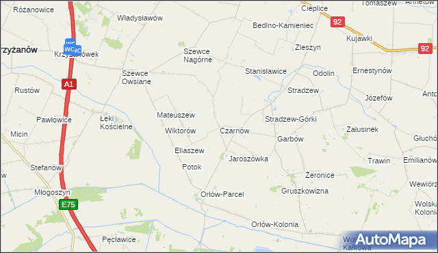 mapa Czarnów gmina Bedlno, Czarnów gmina Bedlno na mapie Targeo