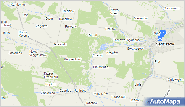 mapa Czekaj gmina Sędziszów, Czekaj gmina Sędziszów na mapie Targeo