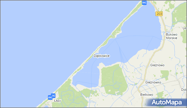 mapa Dąbkowice gmina Darłowo, Dąbkowice gmina Darłowo na mapie Targeo