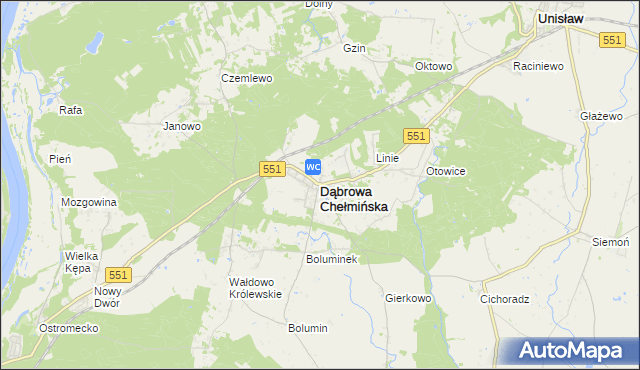 mapa Dąbrowa Chełmińska, Dąbrowa Chełmińska na mapie Targeo