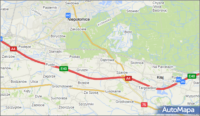 mapa Dąbrowa gmina Kłaj, Dąbrowa gmina Kłaj na mapie Targeo