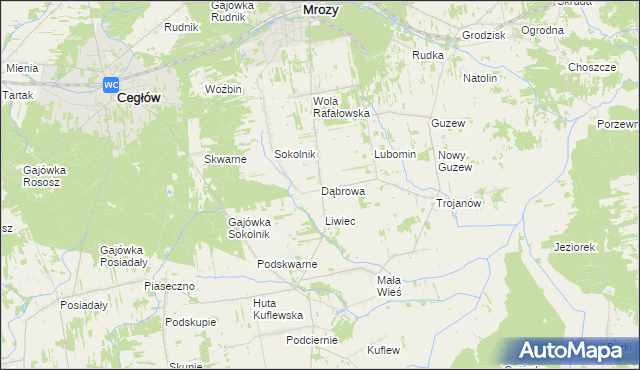 mapa Dąbrowa gmina Mrozy, Dąbrowa gmina Mrozy na mapie Targeo