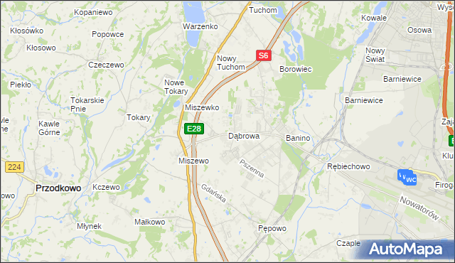 mapa Dąbrowa gmina Żukowo, Dąbrowa gmina Żukowo na mapie Targeo