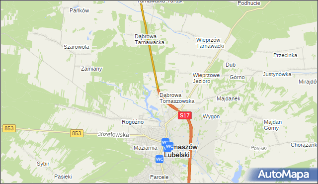 mapa Dąbrowa Tomaszowska, Dąbrowa Tomaszowska na mapie Targeo