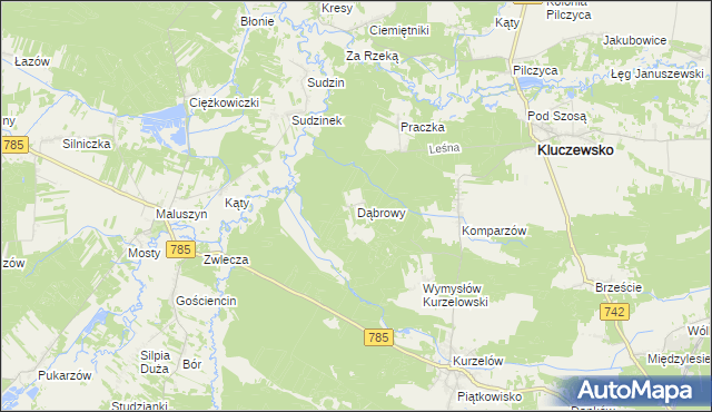 mapa Dąbrowy gmina Kluczewsko, Dąbrowy gmina Kluczewsko na mapie Targeo