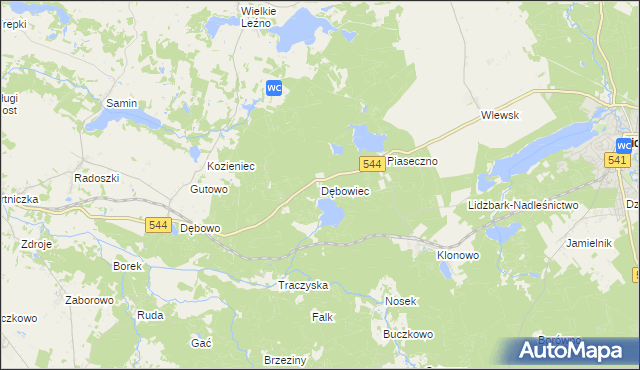 mapa Dębowiec gmina Lidzbark, Dębowiec gmina Lidzbark na mapie Targeo
