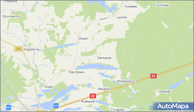 mapa Derkacze, Derkacze na mapie Targeo