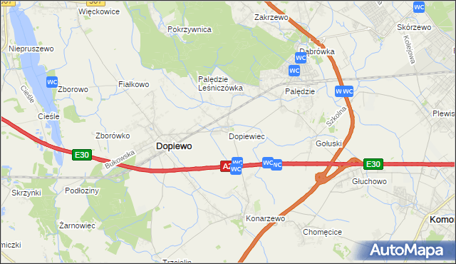 mapa Dopiewiec, Dopiewiec na mapie Targeo