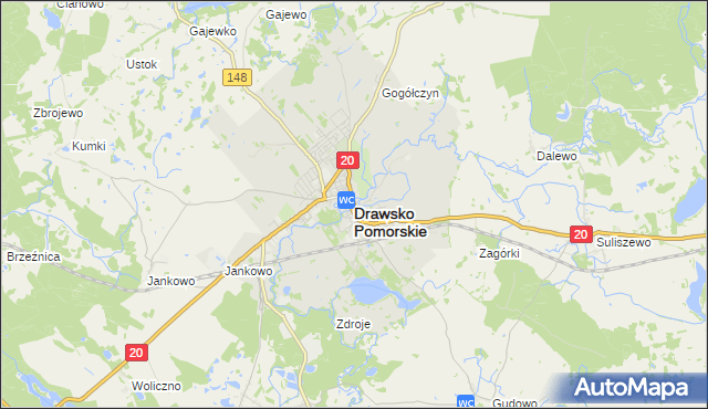 mapa Drawsko Pomorskie, Drawsko Pomorskie na mapie Targeo