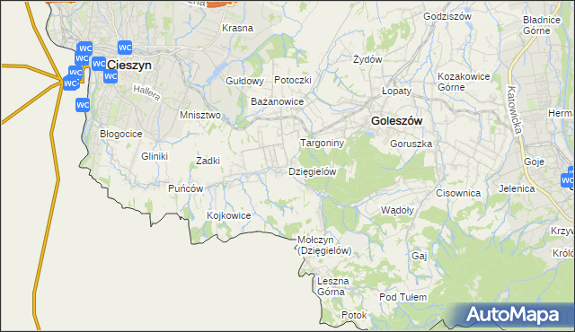 mapa Dzięgielów, Dzięgielów na mapie Targeo