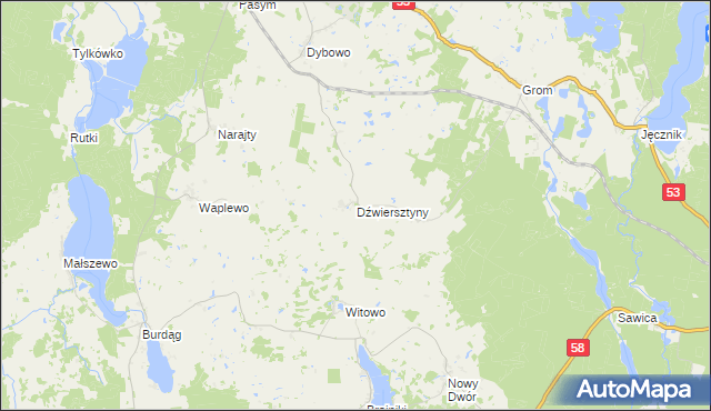 mapa Dźwiersztyny, Dźwiersztyny na mapie Targeo