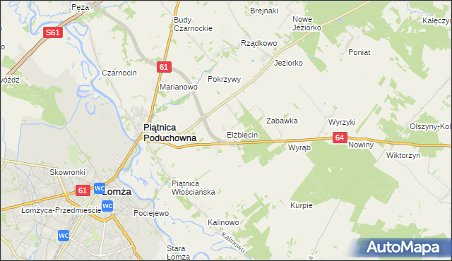 mapa Elżbiecin gmina Piątnica, Elżbiecin gmina Piątnica na mapie Targeo