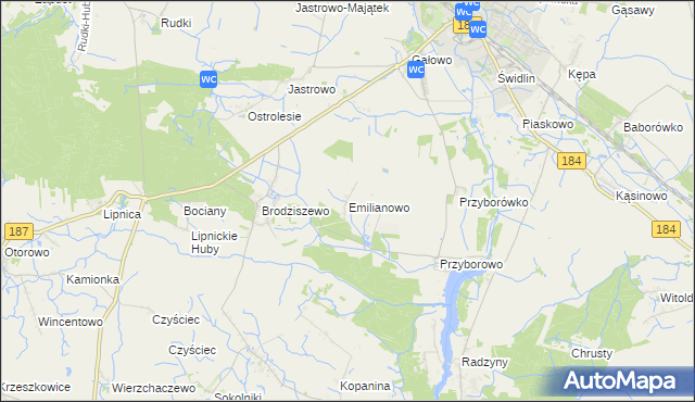 mapa Emilianowo gmina Szamotuły, Emilianowo gmina Szamotuły na mapie Targeo