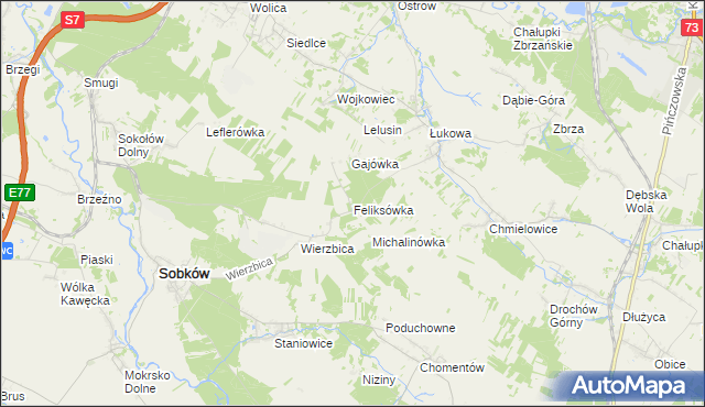 mapa Feliksówka gmina Sobków, Feliksówka gmina Sobków na mapie Targeo