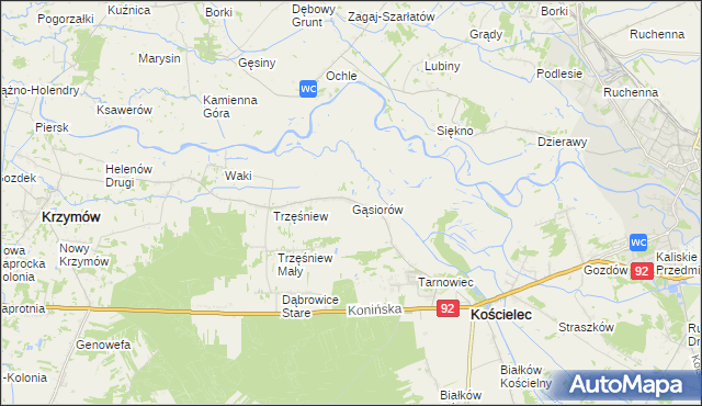 mapa Gąsiorów gmina Kościelec, Gąsiorów gmina Kościelec na mapie Targeo