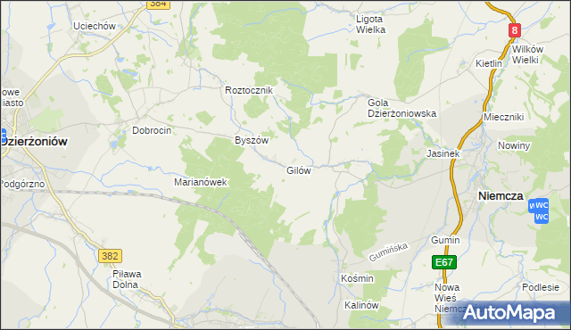 mapa Gilów gmina Niemcza, Gilów gmina Niemcza na mapie Targeo