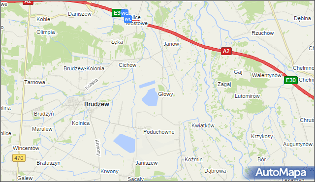 mapa Głowy gmina Brudzew, Głowy gmina Brudzew na mapie Targeo