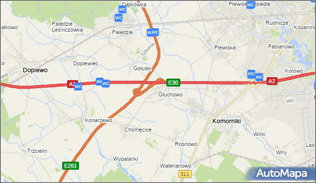 mapa Głuchowo gmina Komorniki, Głuchowo gmina Komorniki na mapie Targeo