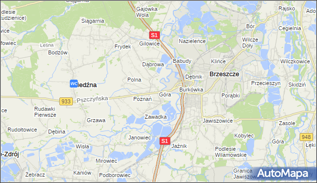 mapa Góra gmina Miedźna, Góra gmina Miedźna na mapie Targeo