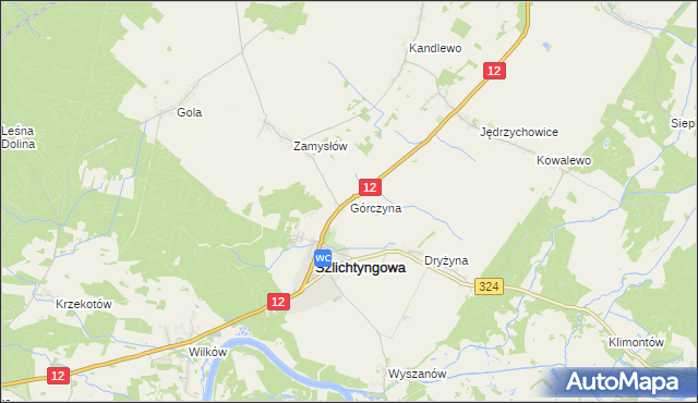 mapa Górczyna gmina Szlichtyngowa, Górczyna gmina Szlichtyngowa na mapie Targeo