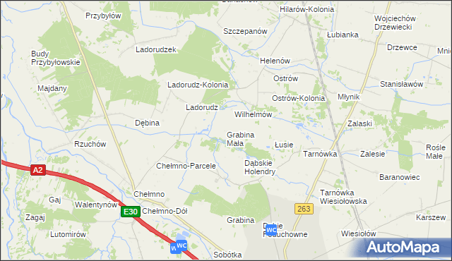 mapa Grabina Mała gmina Dąbie, Grabina Mała gmina Dąbie na mapie Targeo