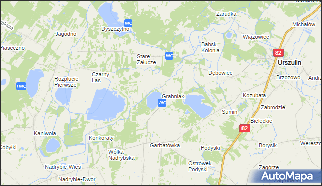 mapa Grabniak gmina Urszulin, Grabniak gmina Urszulin na mapie Targeo