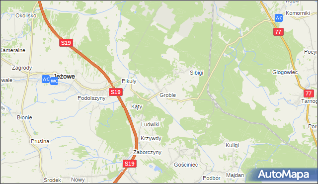 mapa Groble gmina Jeżowe, Groble gmina Jeżowe na mapie Targeo