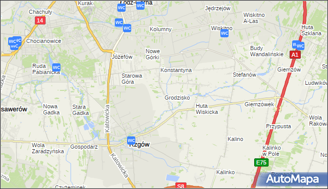 mapa Grodzisko gmina Rzgów, Grodzisko gmina Rzgów na mapie Targeo