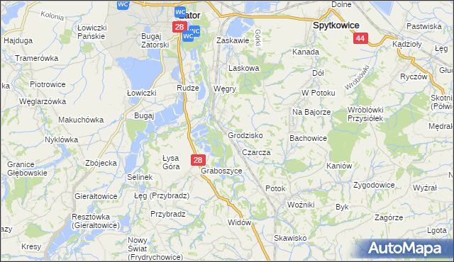 mapa Grodzisko gmina Zator, Grodzisko gmina Zator na mapie Targeo