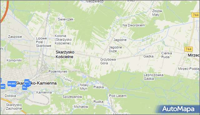 mapa Grzybowa Góra, Grzybowa Góra na mapie Targeo