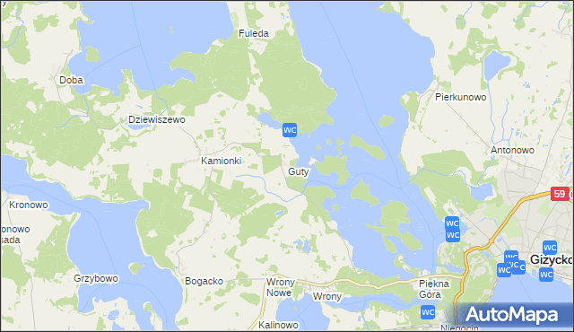 mapa Guty gmina Giżycko, Guty gmina Giżycko na mapie Targeo