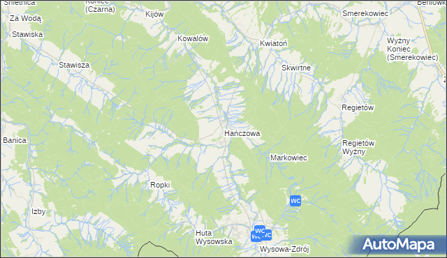 mapa Hańczowa, Hańczowa na mapie Targeo