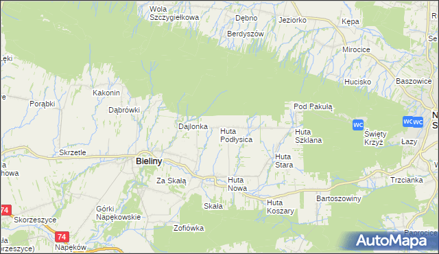 mapa Huta Podłysica, Huta Podłysica na mapie Targeo