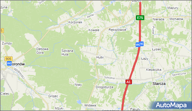 mapa Hutki gmina Konopiska, Hutki gmina Konopiska na mapie Targeo