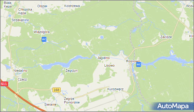 mapa Jagielno gmina Manowo, Jagielno gmina Manowo na mapie Targeo